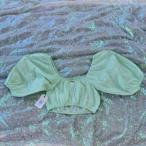 Billabong Green Floral Puffed Sleeve Cropped Blouse Medium NWT